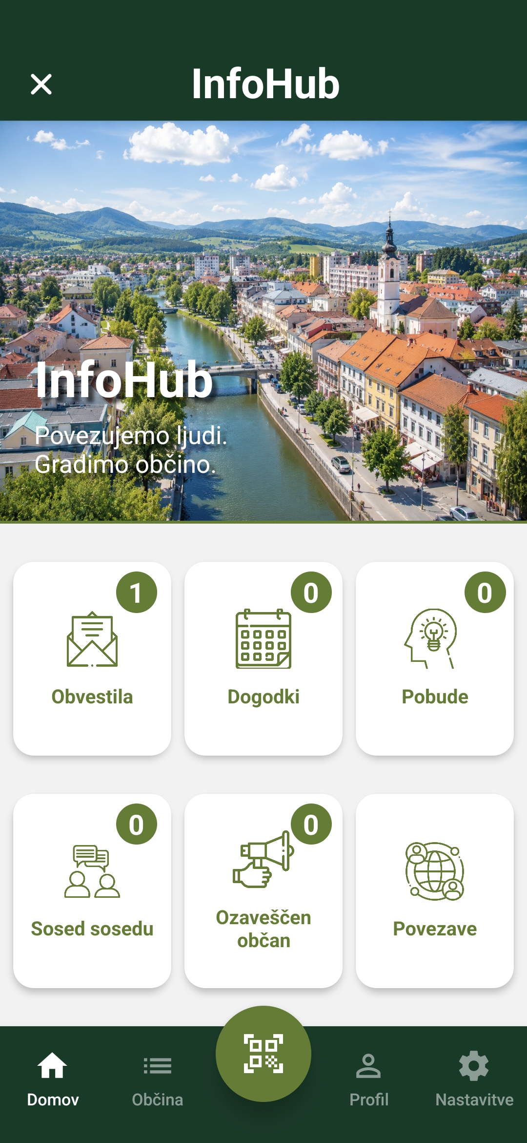 InfoHub app – home screen
